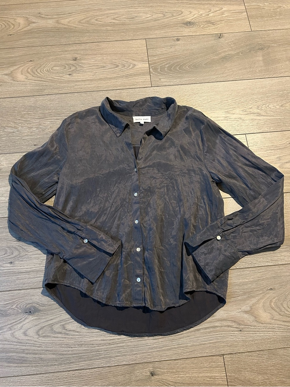 Bella Dahl Button Down Tencel Gray Blouse Size Large
